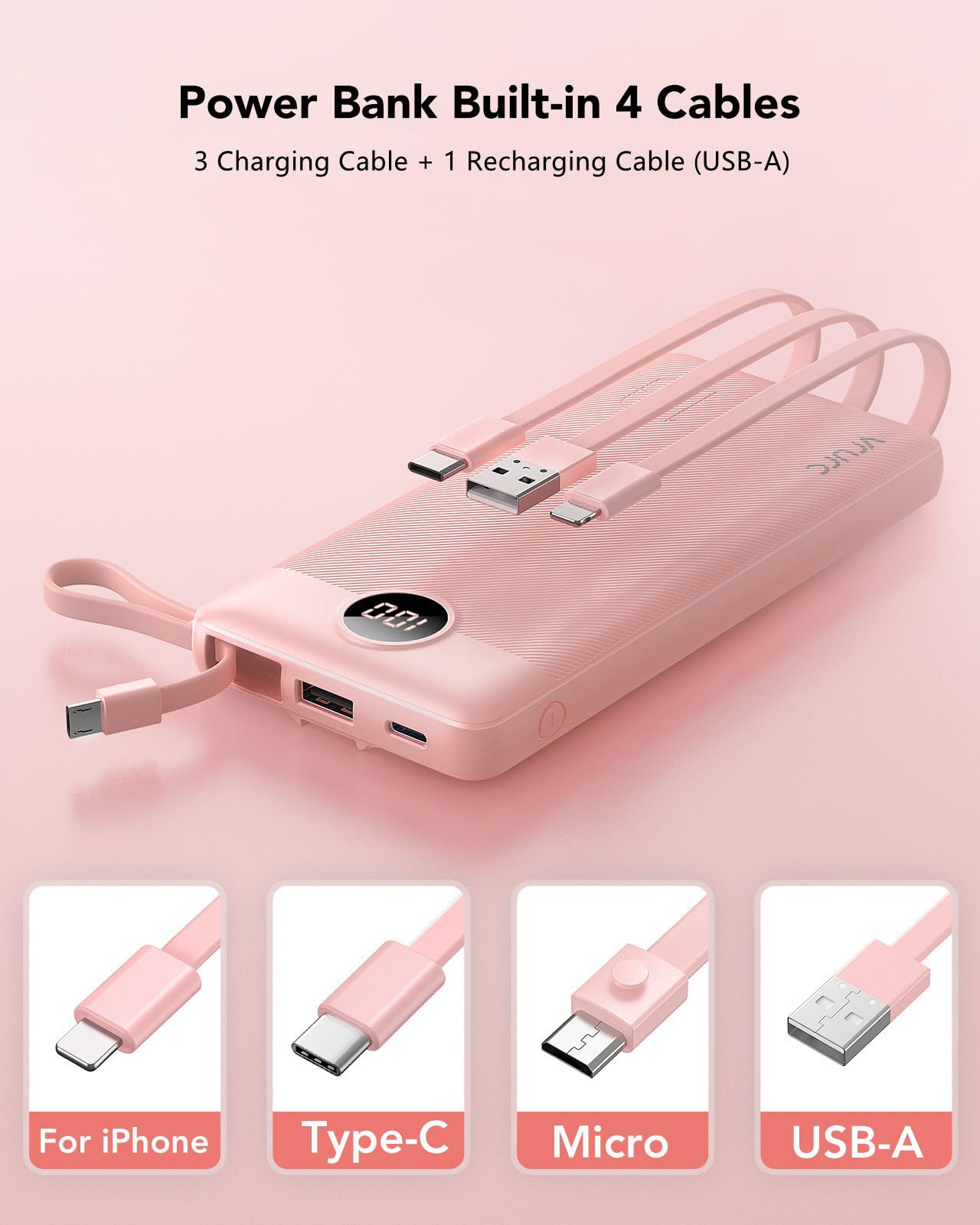 VRURC detalle de los cuatro cables integrados listos para cargar sin enredos
