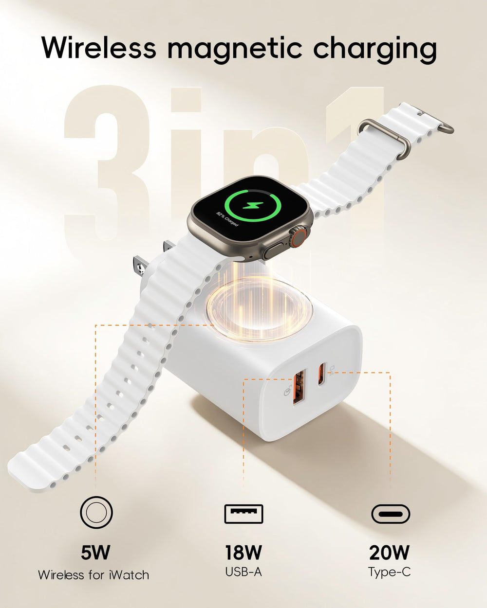 VRURC primer plano del cargador magnético para Apple Watch, sujeción segura y protección