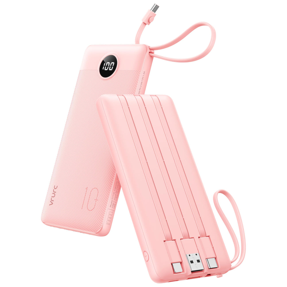 VRURC vista frontal del power bank mostrando diseño compacto y beneficios de portabilidad