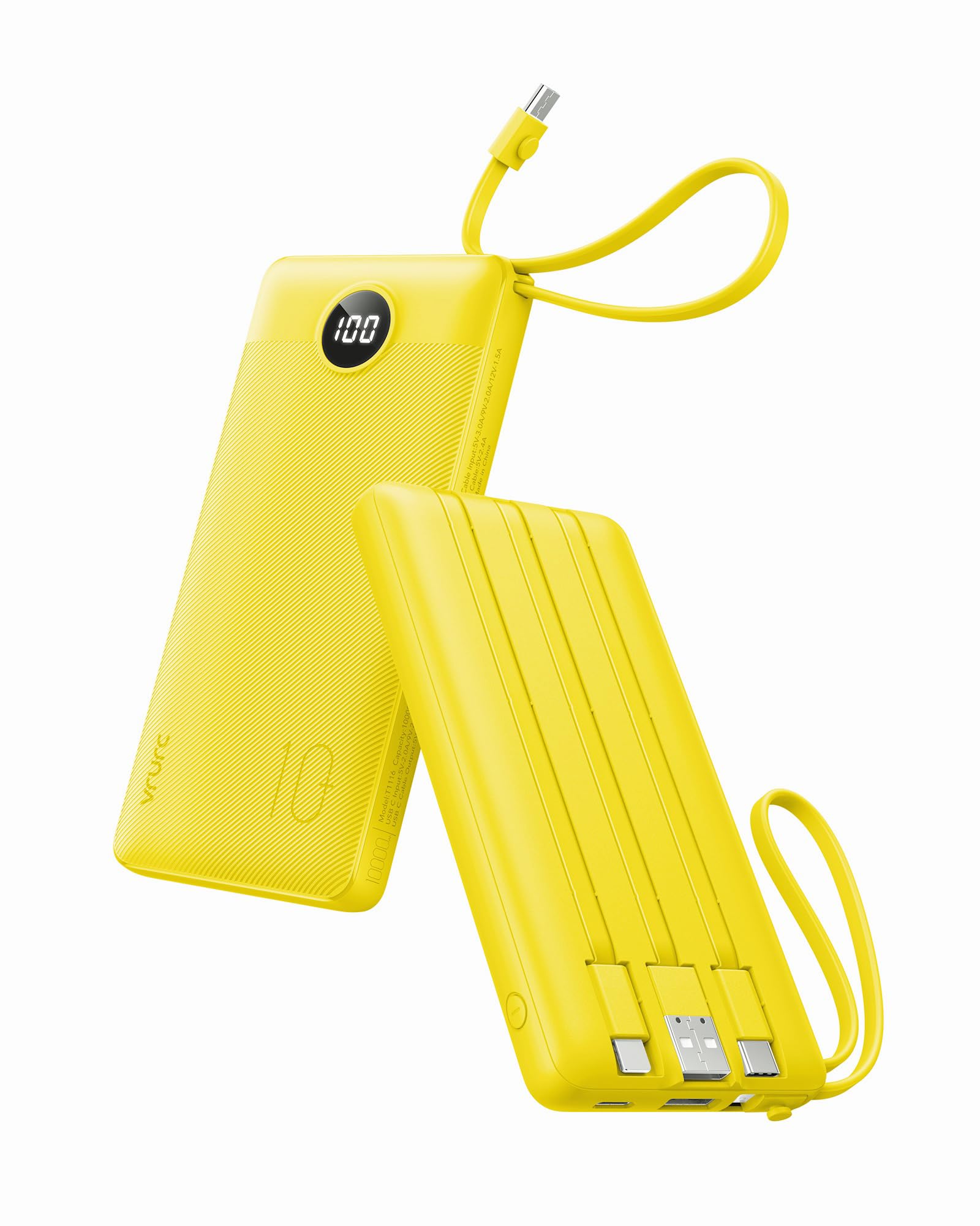 VRURC vista frontal del power bank mostrando diseño compacto y puertos