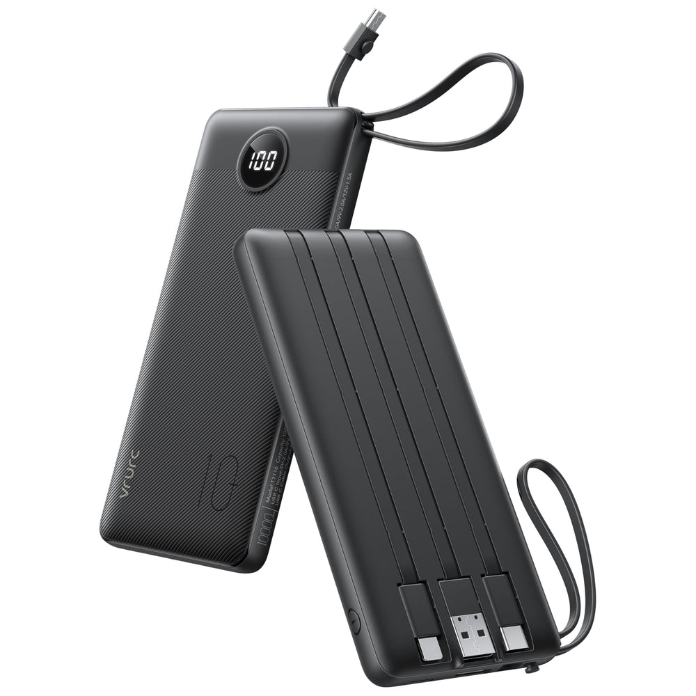 VRURC vista frontal del power bank mostrando diseño compacto y beneficios de portabilidad