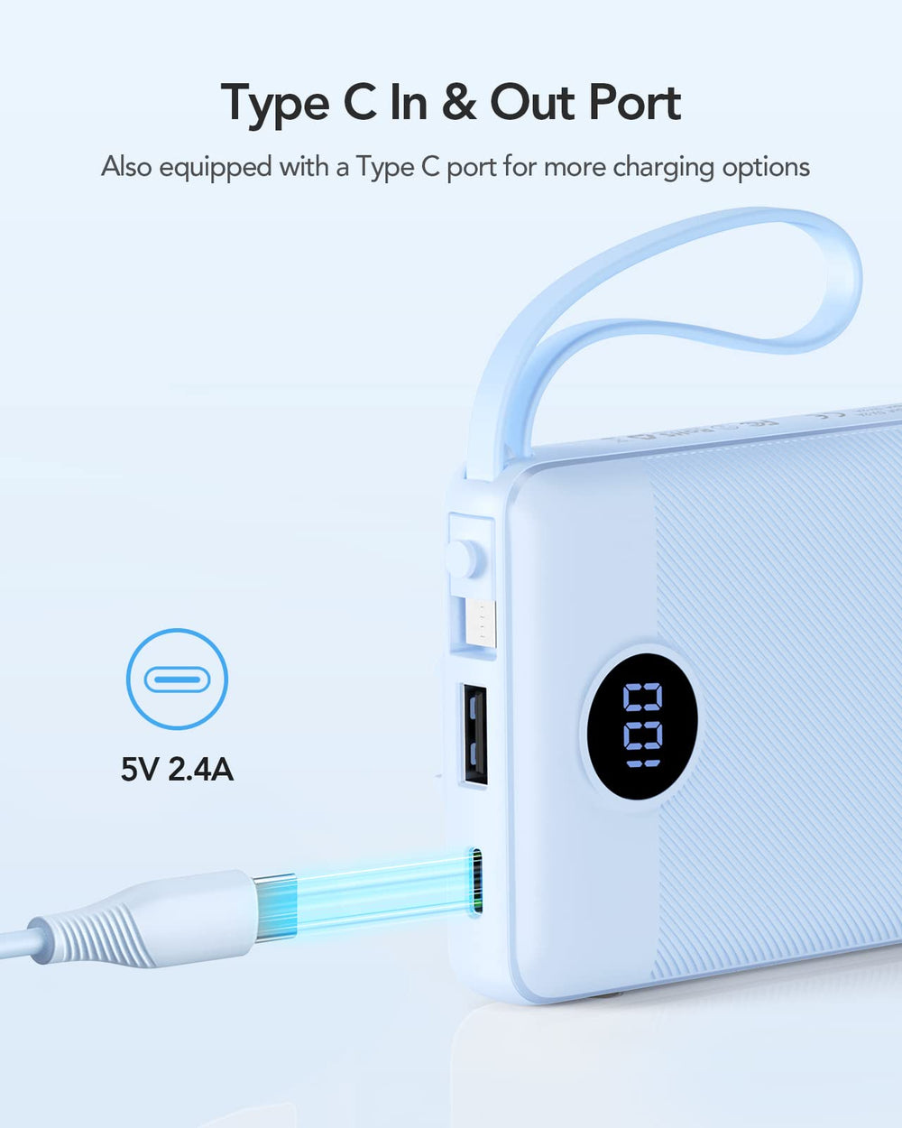 VRURC power bank colgado de la muñeca con correa para transporte manos libres