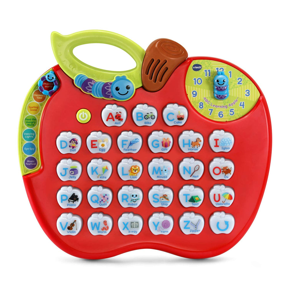 VTech ABC Learning Apple dentro de una mochila para transporte fácil y aprendizaje móvil