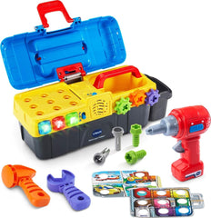 VTech caja de herramientas frontal mostrando piezas y beneficios educativos
