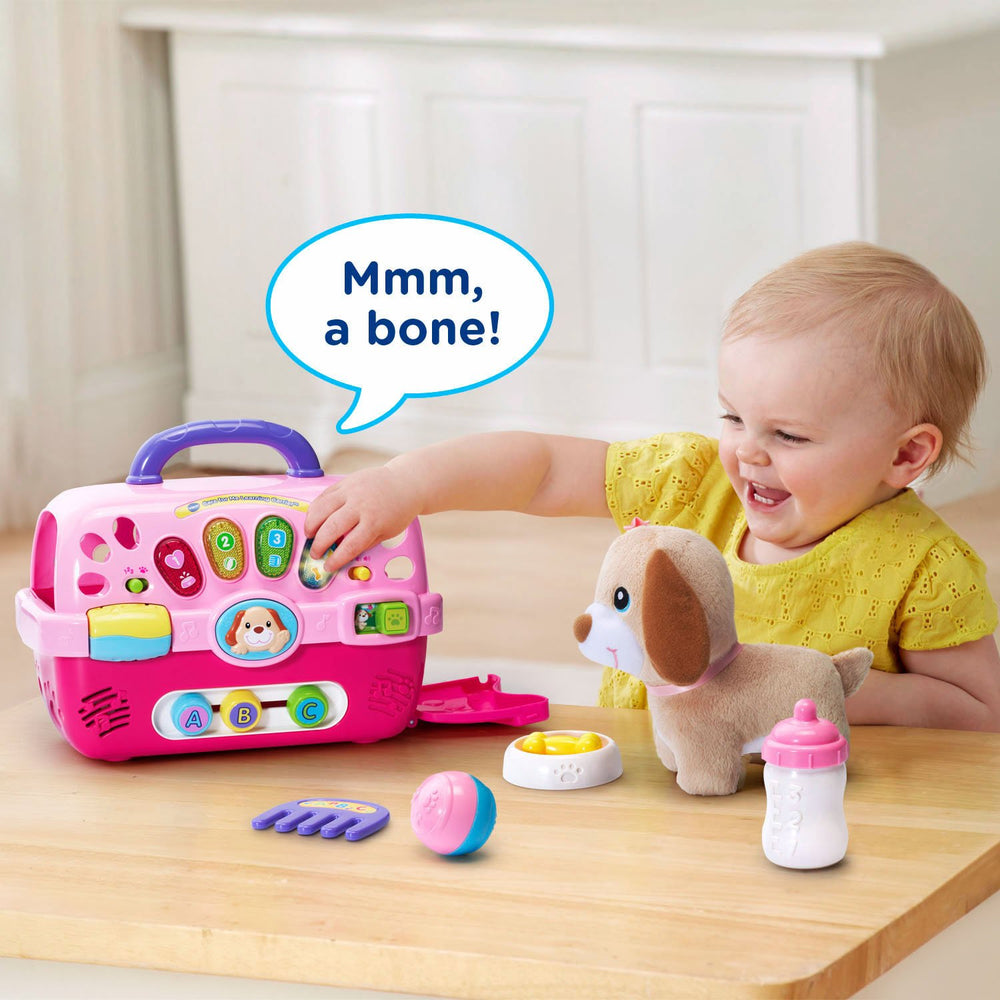 VTech carrier door open demonstrating interactive phrases and play