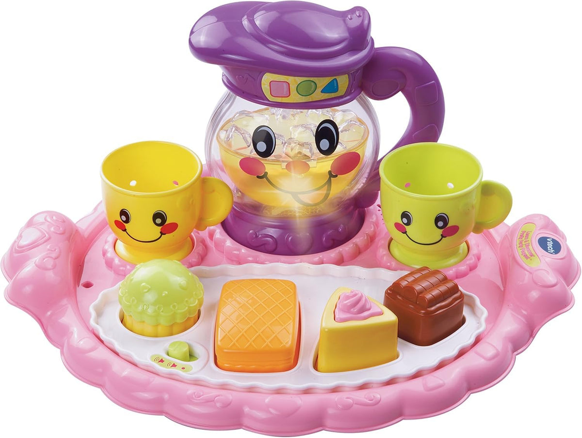 VTech vista frontal del set interactivo mostrando jarra, tazas y dulces