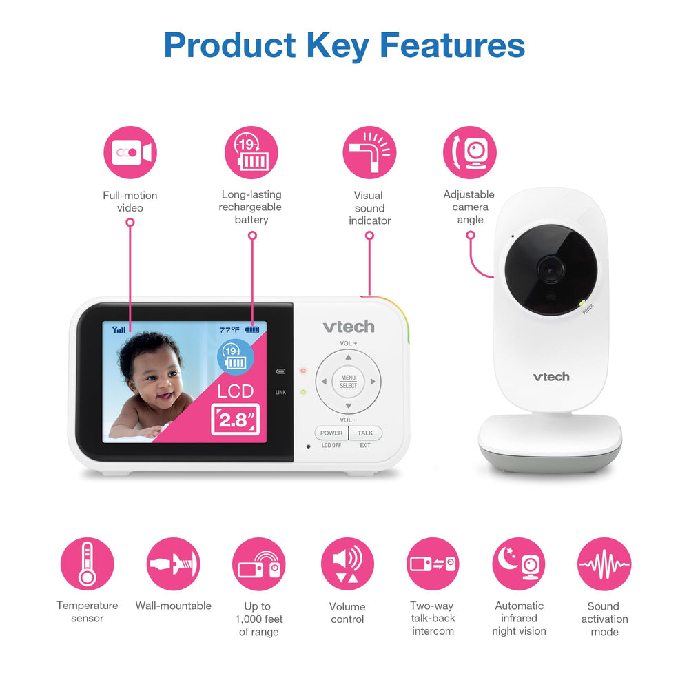 VTech VM819 pantalla 2.8" con imagen nocturna clara para supervisión segura