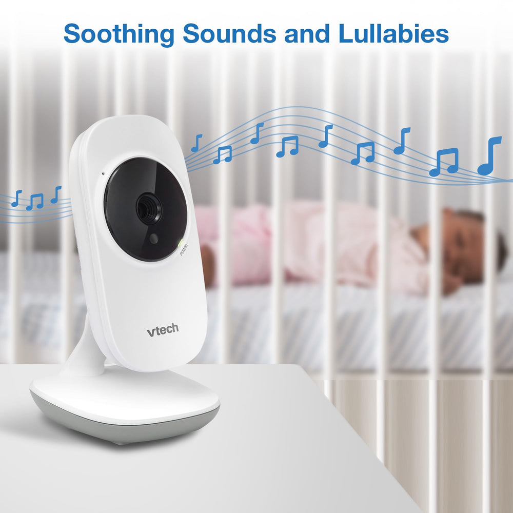 VTech VM819 estilo hogar mostrando uso en cuna y vigilancia cotidiana