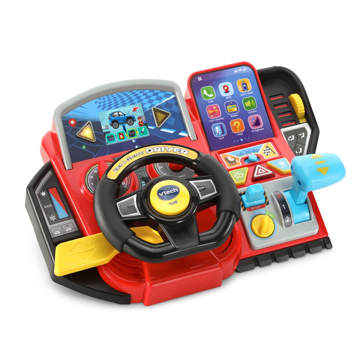 VTech detalle del volante mostrando textura y botones, promueve motricidad fina