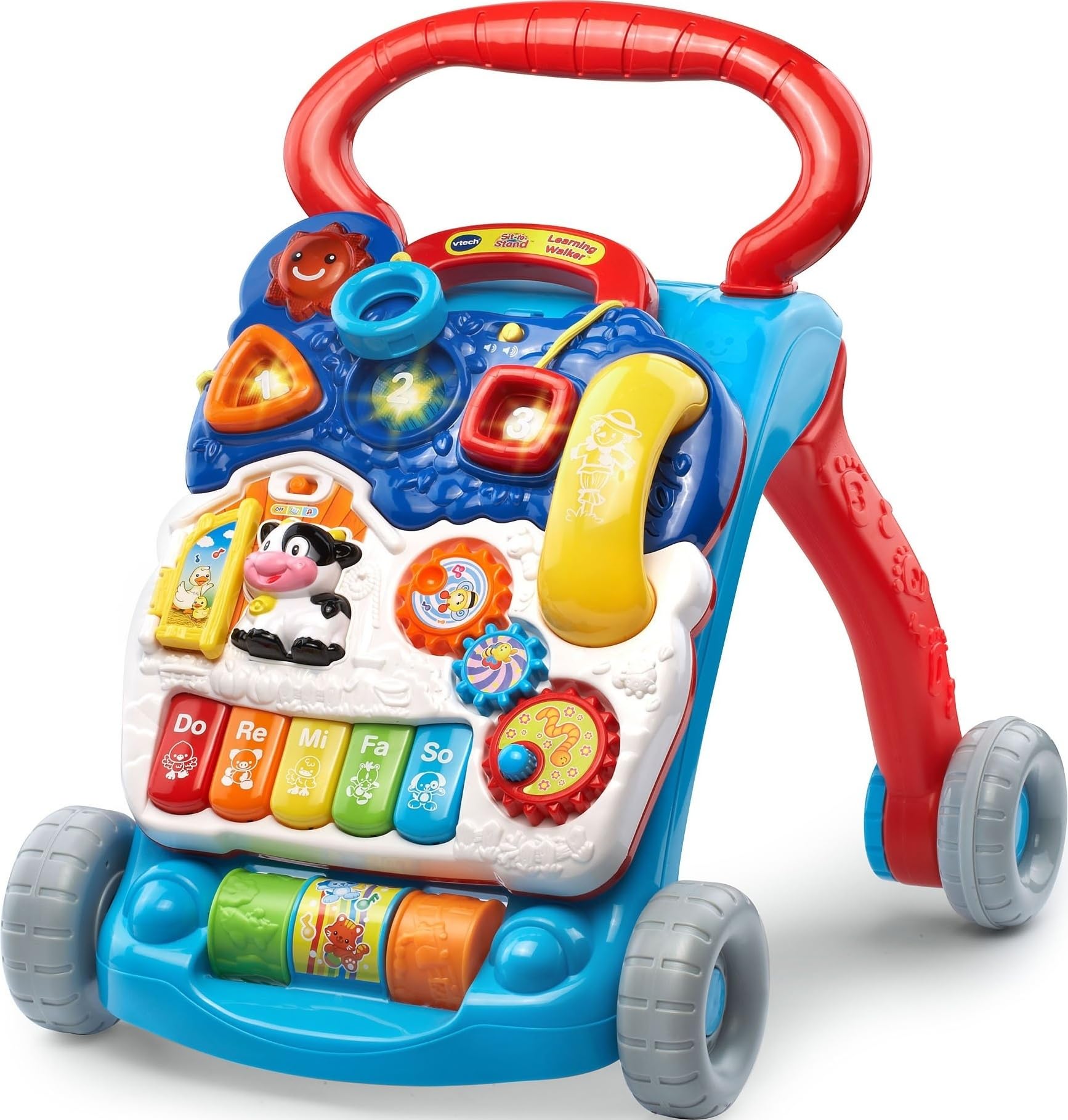 VTech front view of walker showing activity panel and sturdy frame for developmental play