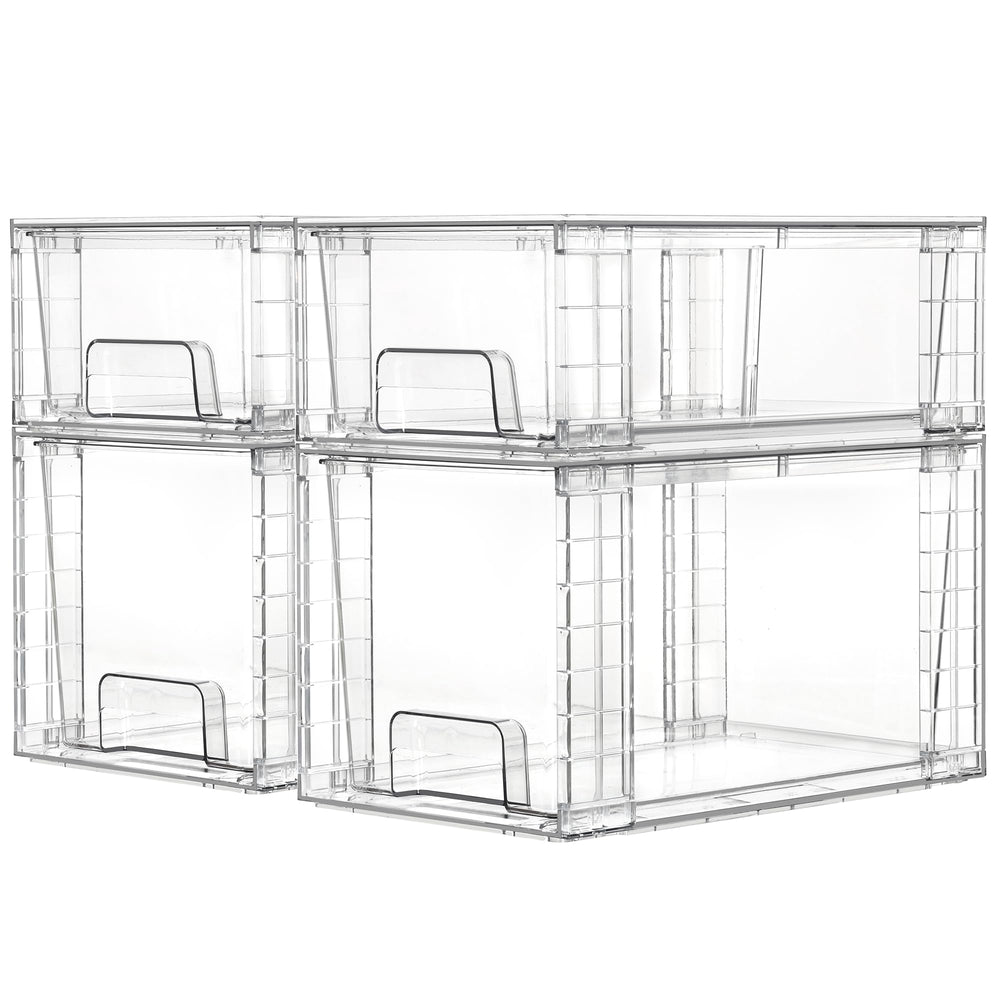 Vtopmart clear drawers front packaging showing four-piece set and visibility benefit