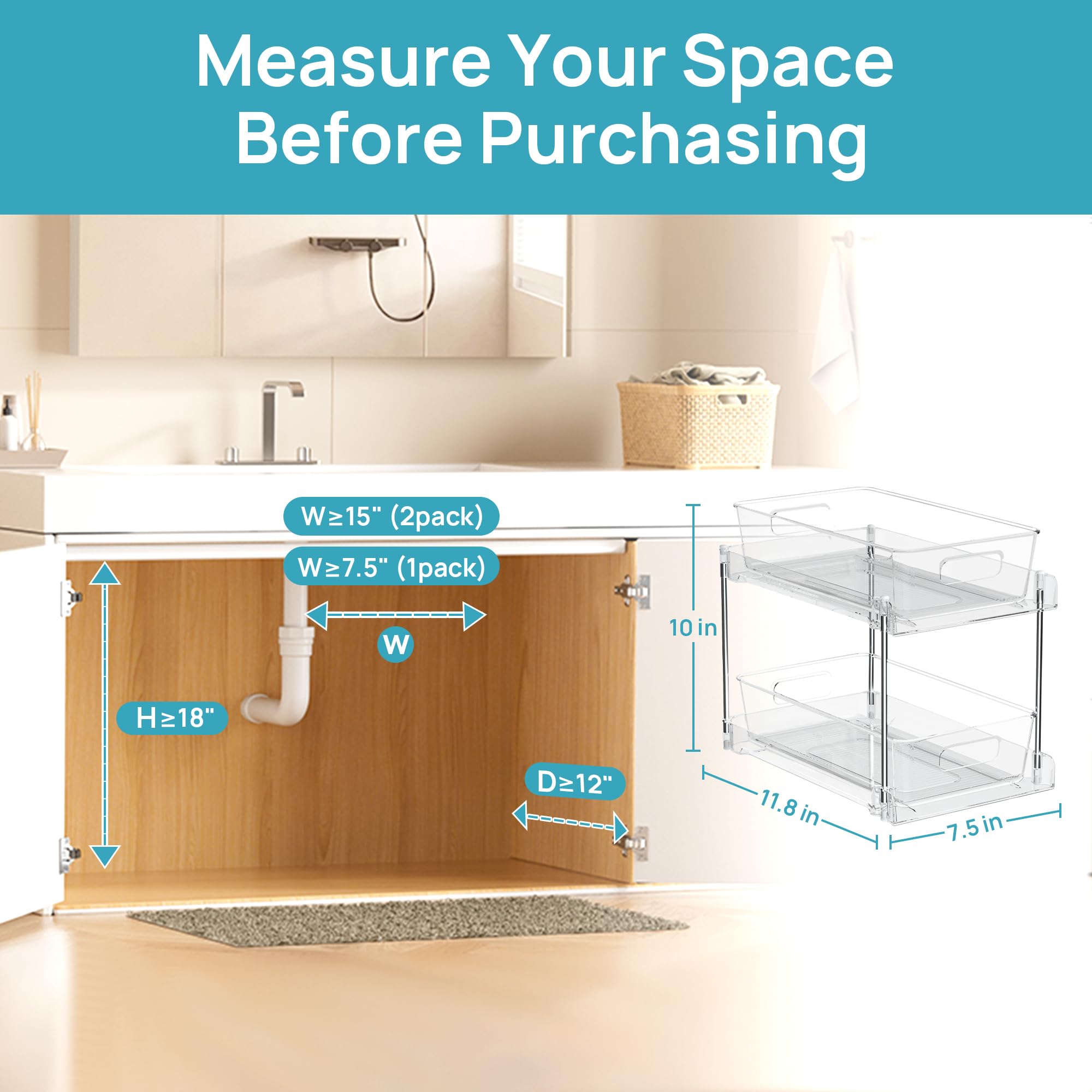 Vtopmart comparación de tamaño bajo lavabo para planificación