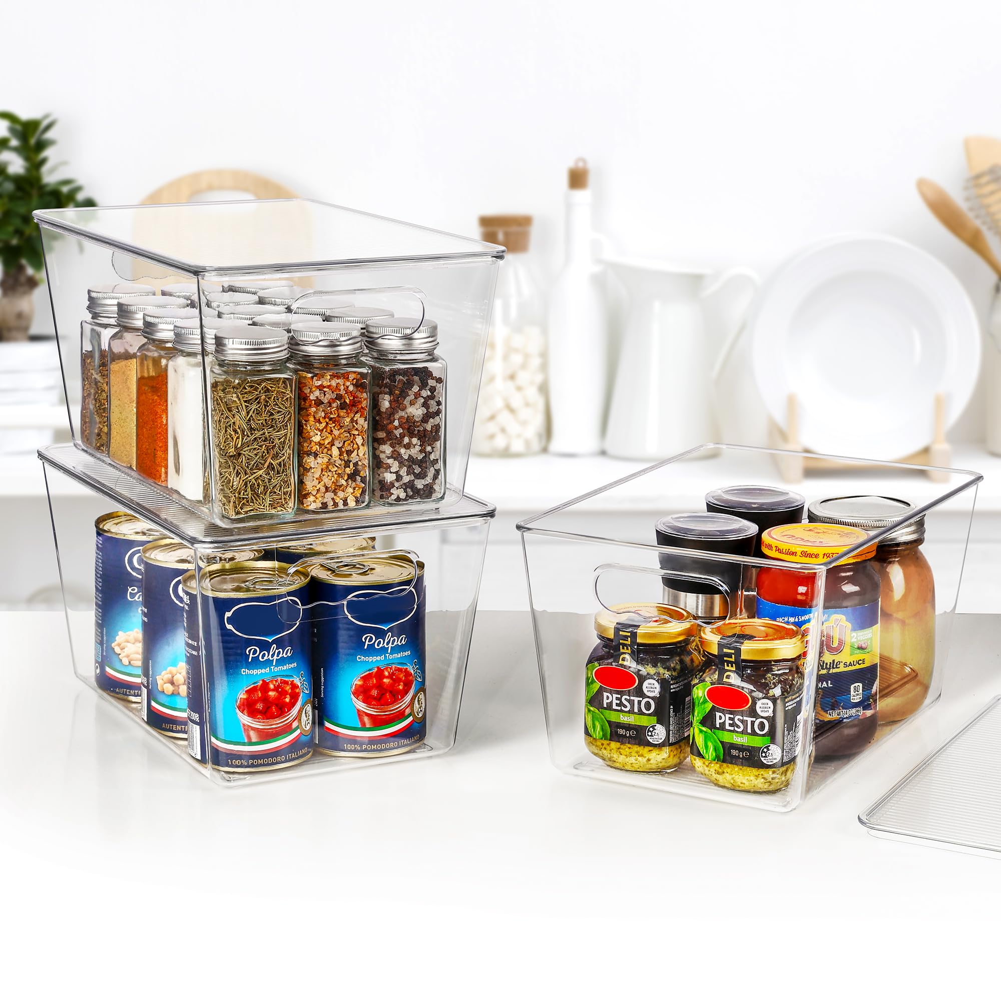 Cajas Vtopmart dentro de la nevera organizando botellas y frascos de forma ordenada