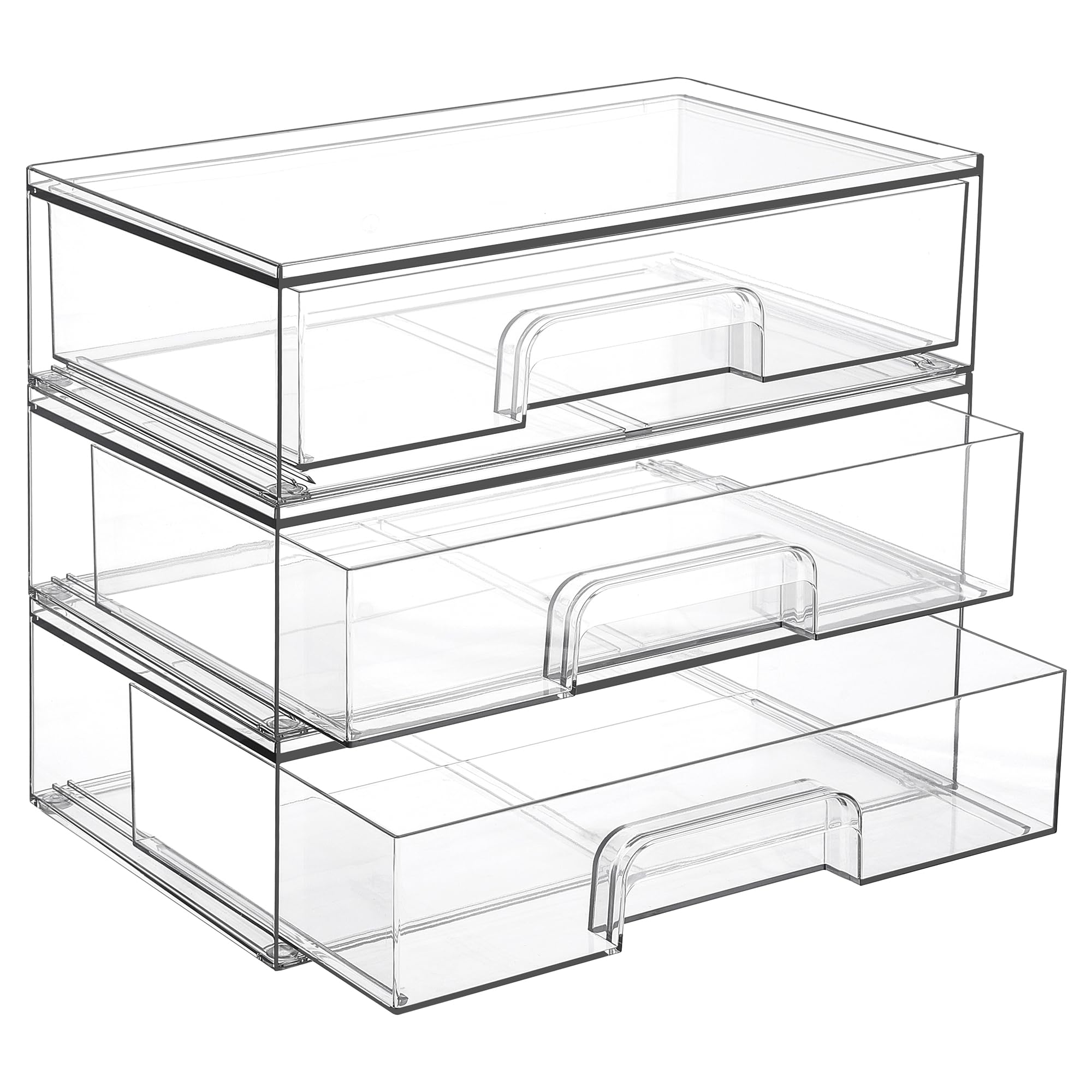Vtopmart front view of clear stackable drawers showing tidy storage benefit