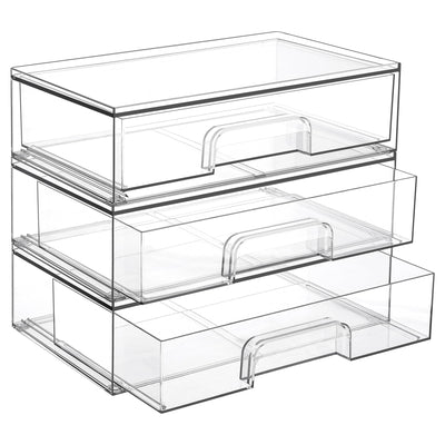 Vtopmart front view of clear stackable drawers showing tidy storage benefit