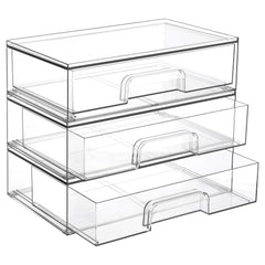 Vtopmart front view of clear stackable drawers showing tidy storage benefit