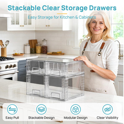 Vtopmart stackable drawers stacked side view demonstrating secure vertical storage