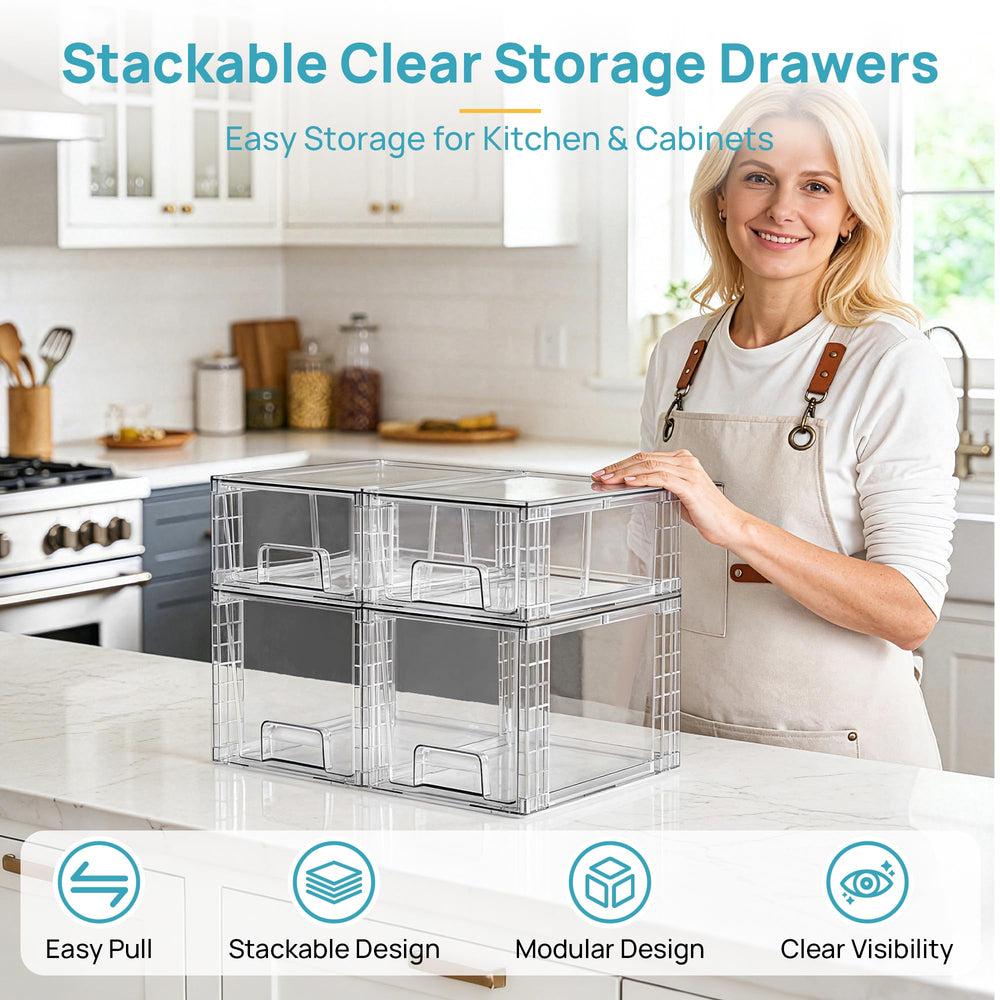 Vtopmart stackable drawers stacked side view demonstrating secure vertical storage