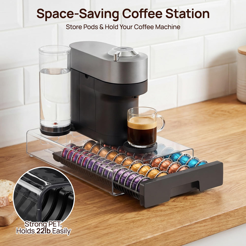 Vtopmart drawer supporting a coffee machine on top demonstrating sturdy 22 lb capacity