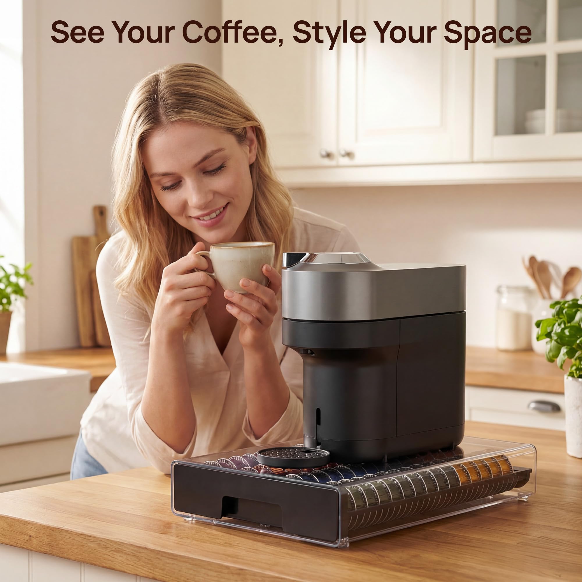 Vtopmart lifestyle photo of drawer on kitchen counter simplifying morning coffee routine