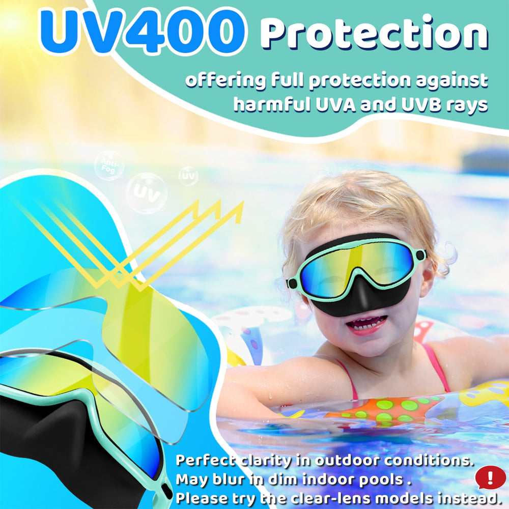 Vvinca niño usando gafas en piscina aumenta confianza al nadar