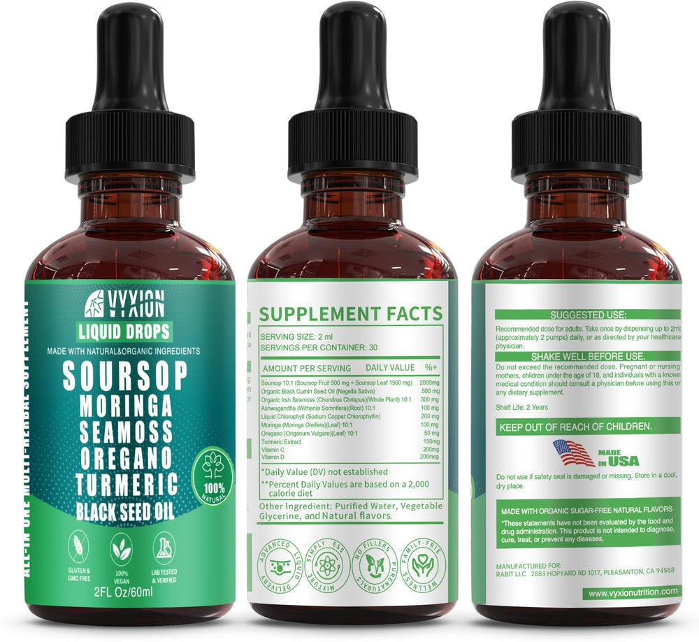 Vyxion etiqueta con lista de ingredientes naturales y beneficios claros