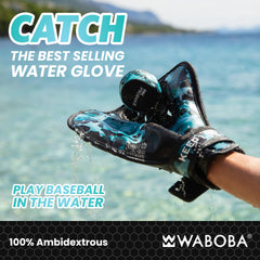 Waboba glove close-up showing neoprene texture and drain holes for quick drying