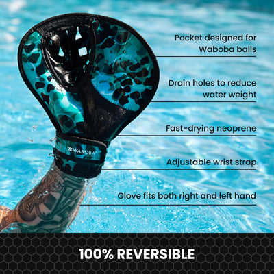 Waboba glove wrist strap detail for secure, adjustable fit during play