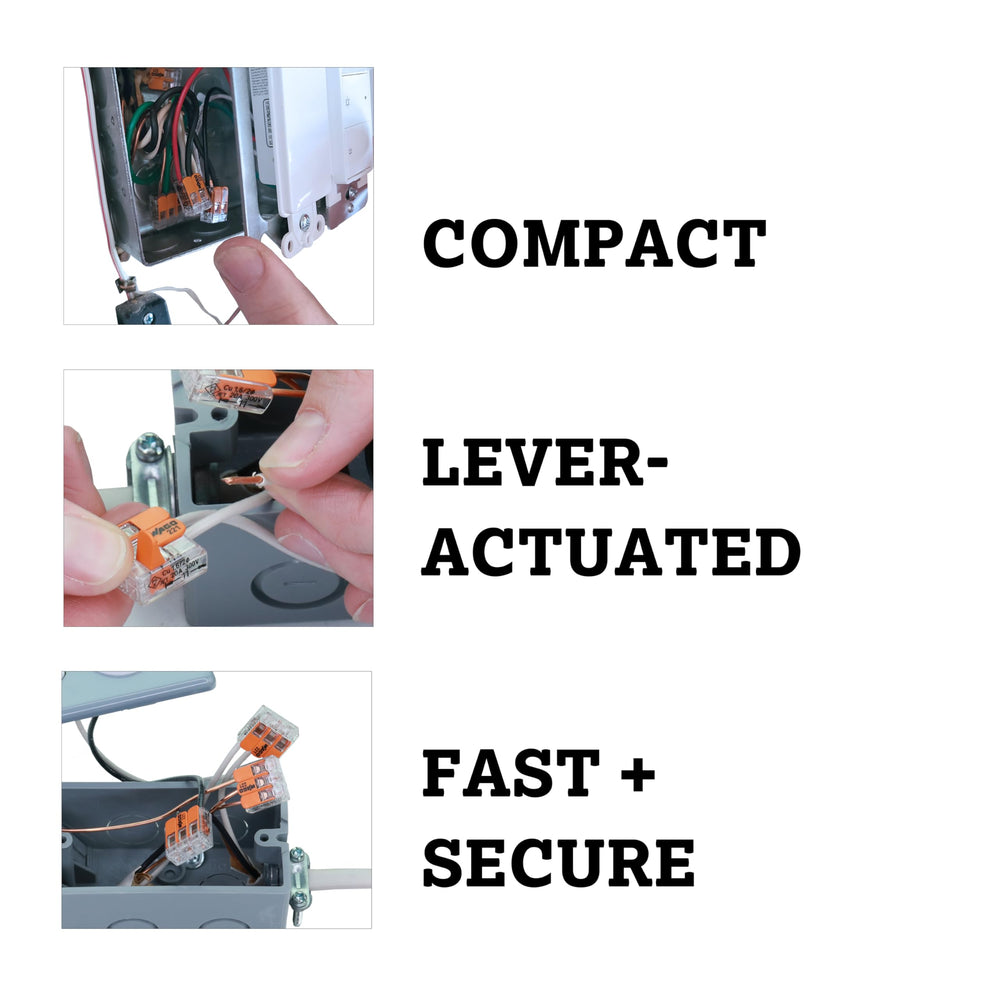 WAGO 221-413 conductor insertado demostrando compatibilidad y seguridad