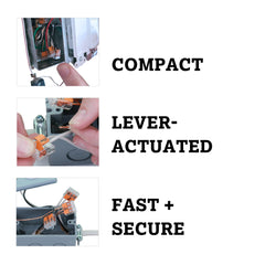 WAGO 221-413 conductor insertado demostrando compatibilidad y seguridad