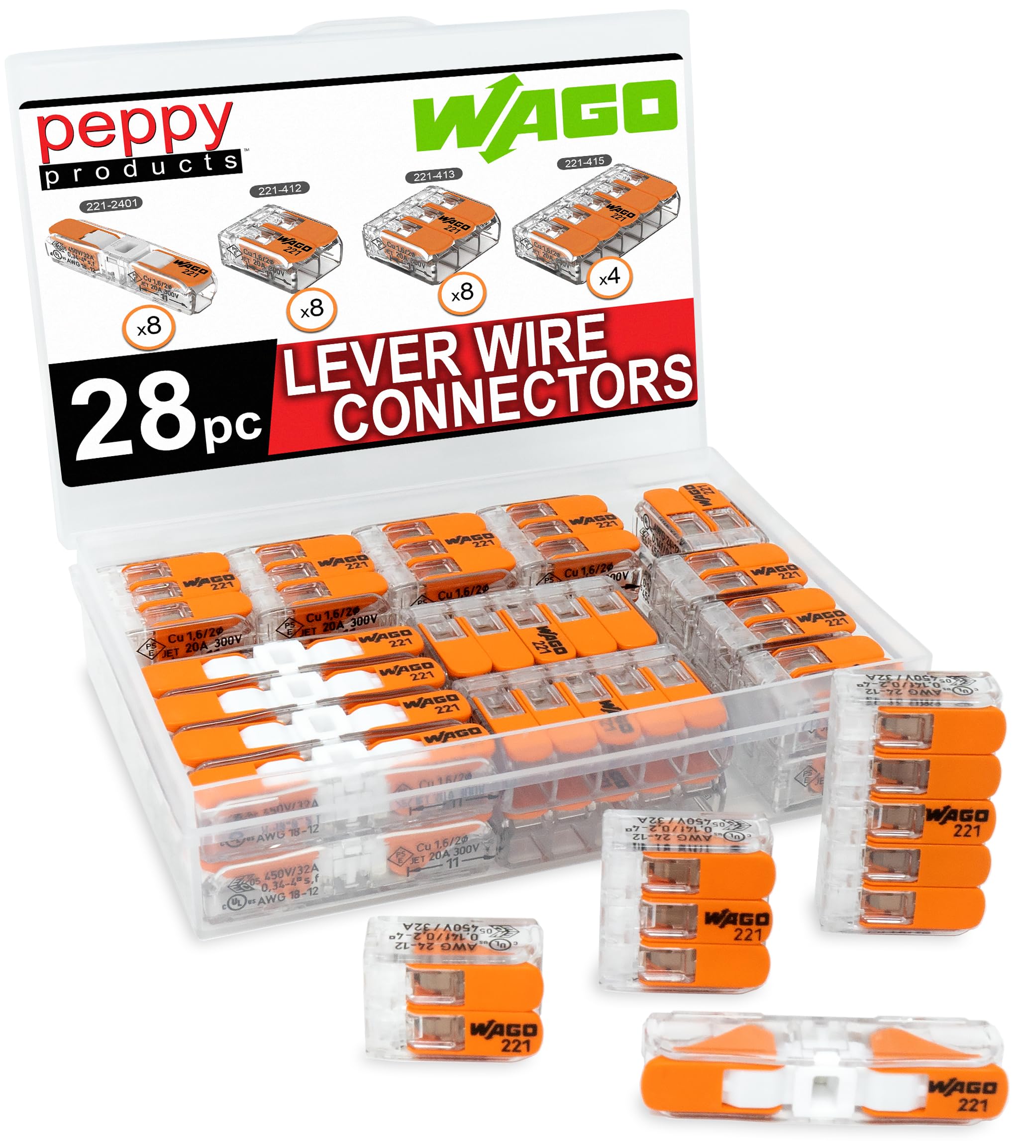 Peppy Products WAGO 221 frontal del estuche organizado para transporte y acceso rápido