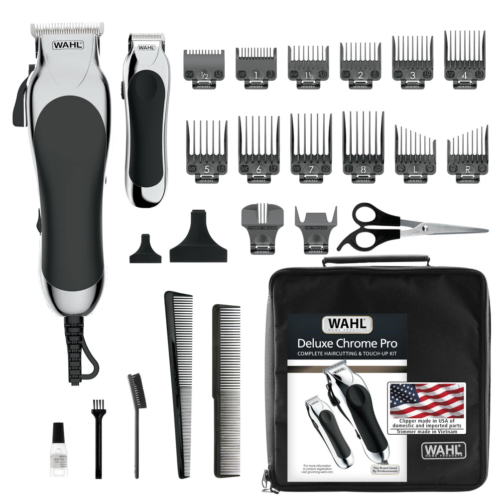 Wahl Chrome Pro frontal en funda mostrando kit completo y almacenamiento eficiente