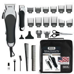 Wahl Chrome Pro frontal en funda mostrando kit completo y almacenamiento eficiente