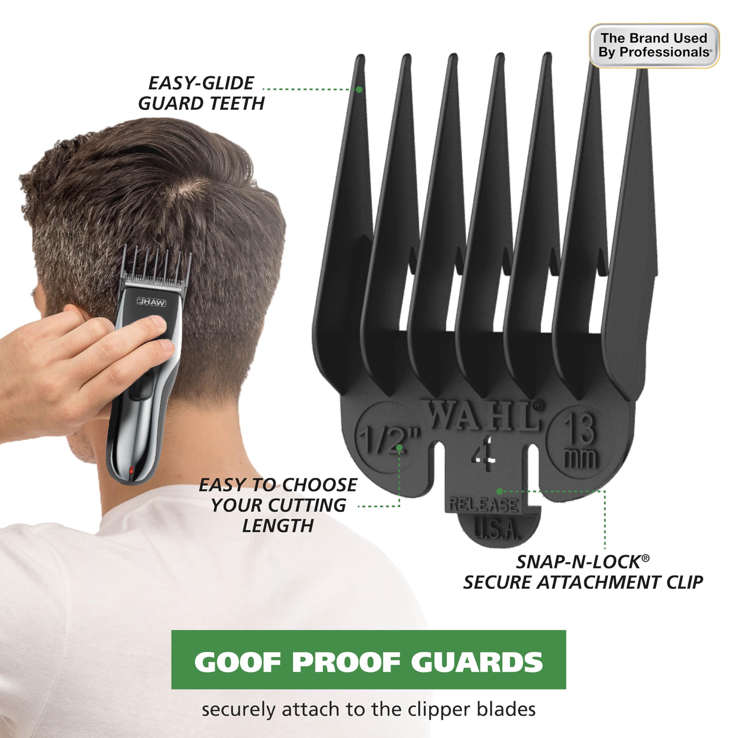 Wahl Clipper comparación de tamaño en mano, beneficio: diseño ergonómico portátil
