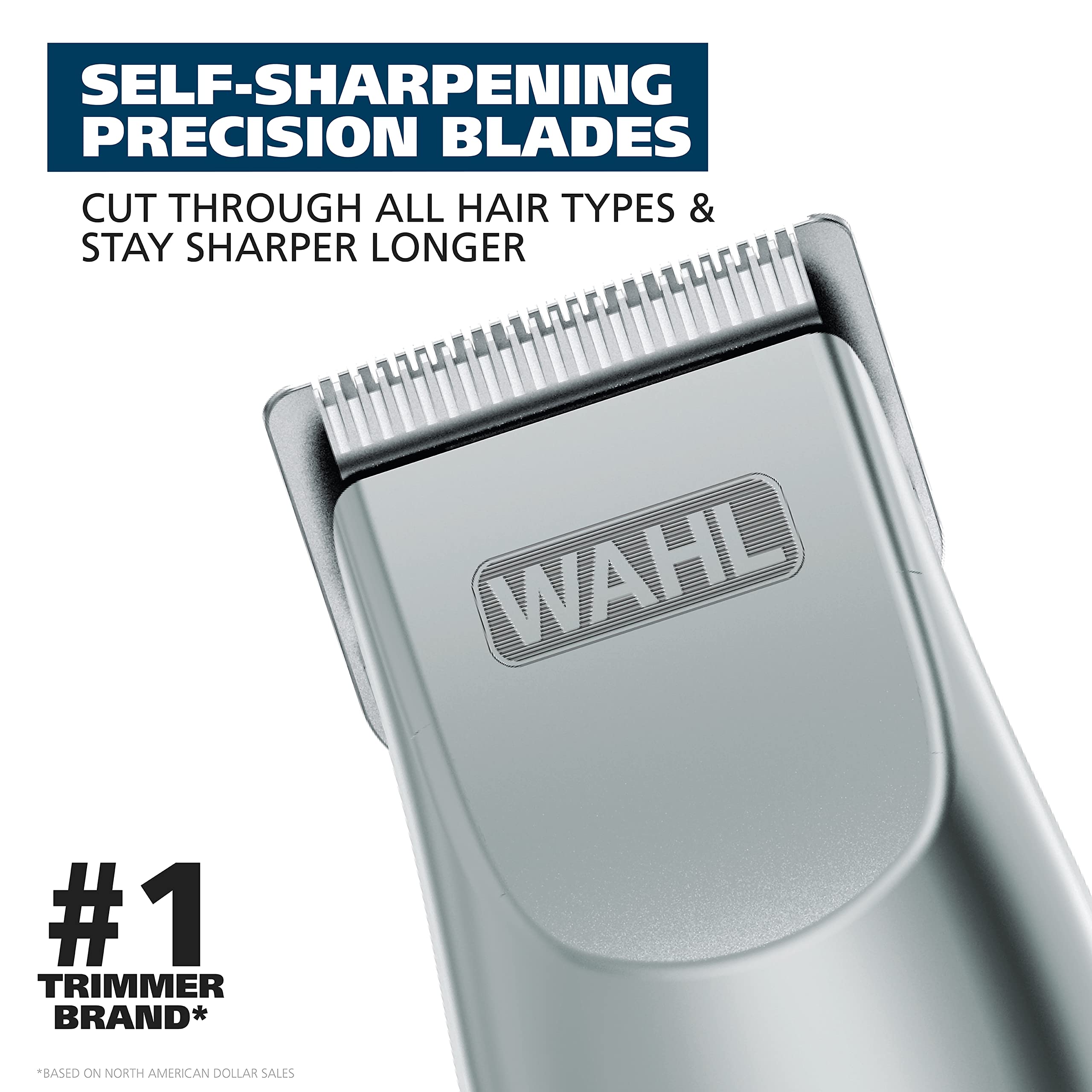 Wahl Groomsman cuchilla de acero inoxidable mostrando precisión de corte