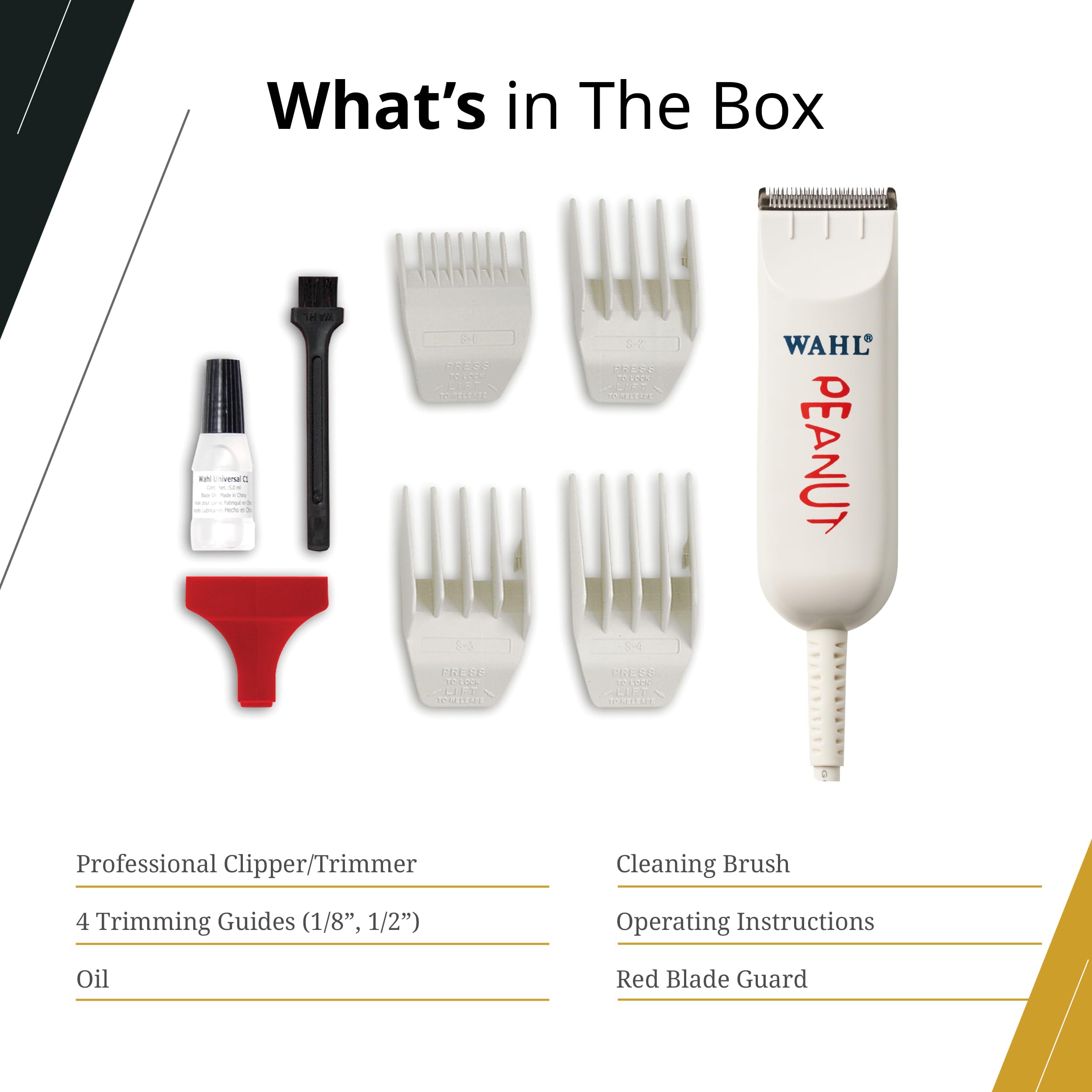 Wahl Peanut side profile with cord connected showing continuous power