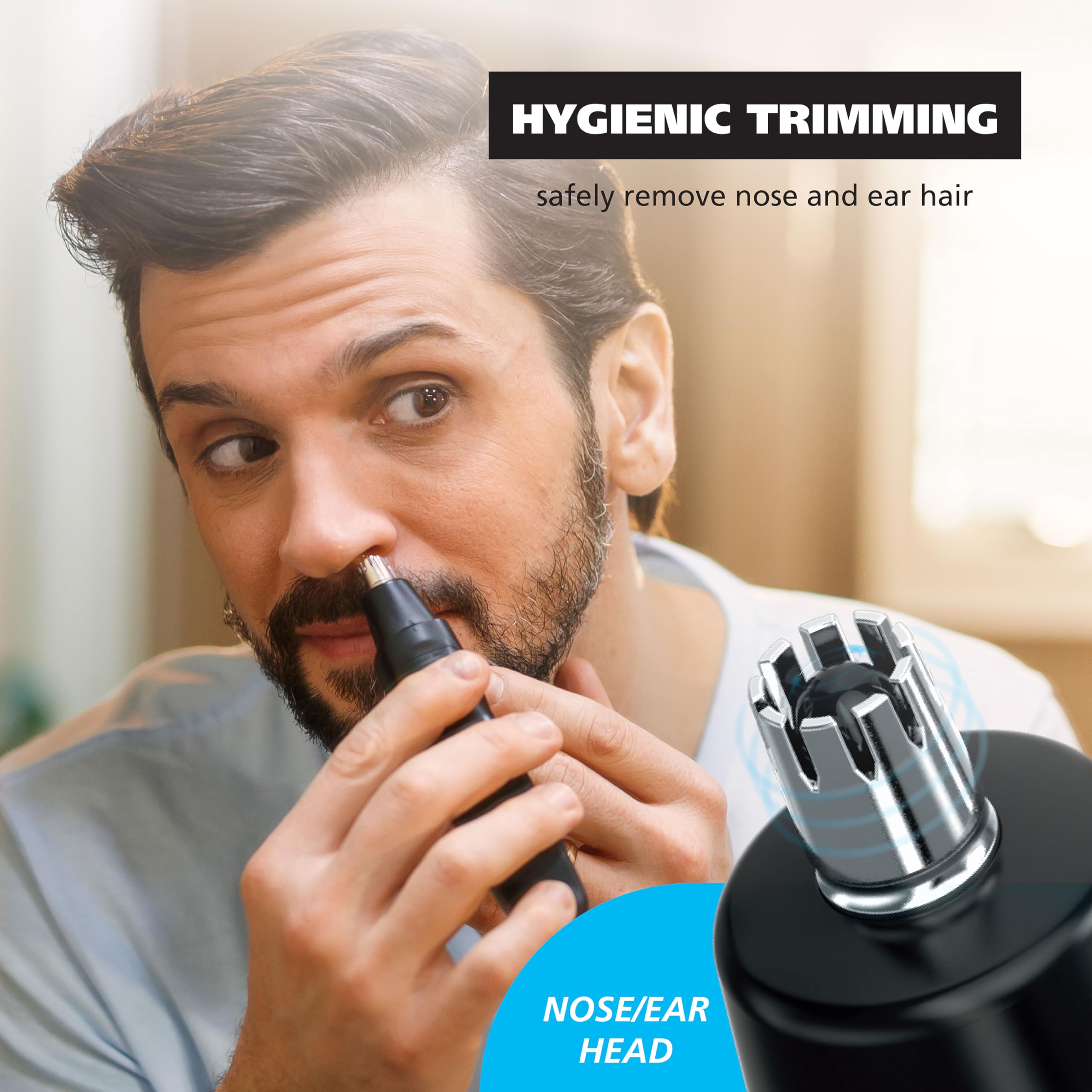 Wahl trimmer in hand showing scale and comfortable grip benefit