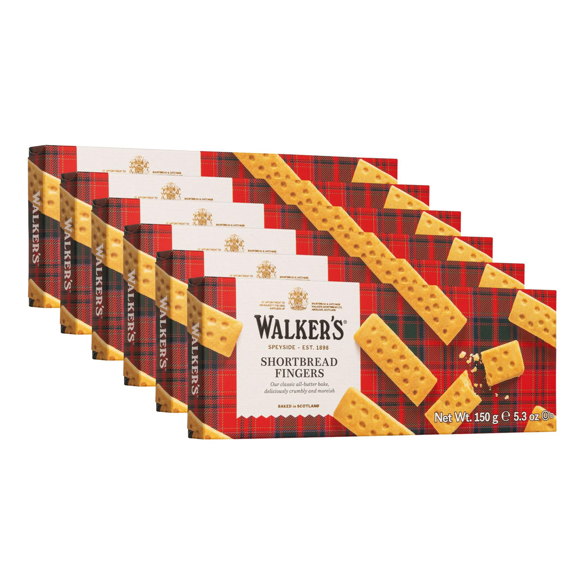 Walkers front packaging mostrando diseño tartán y presentación premium