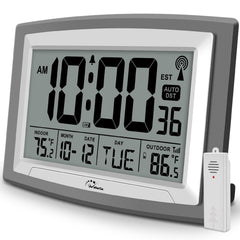 WallarGe vista frontal del reloj mostrando hora y temperatura, legible a distancia