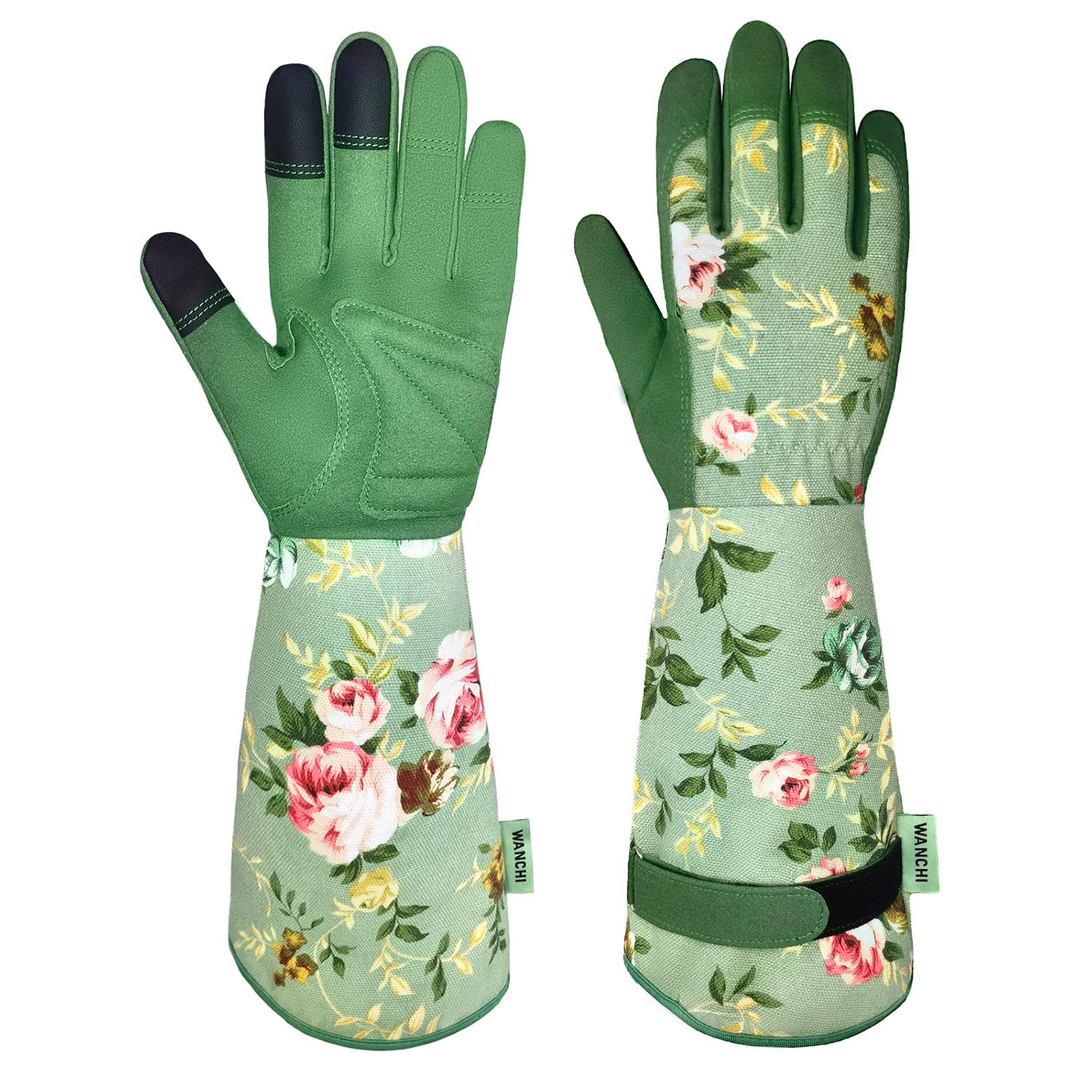 WANCHI guantes frontal con embalaje mostrando diseño floral y protección