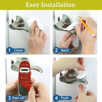 Wappa Baby installed on a door lever demonstrating secure childproofing in place