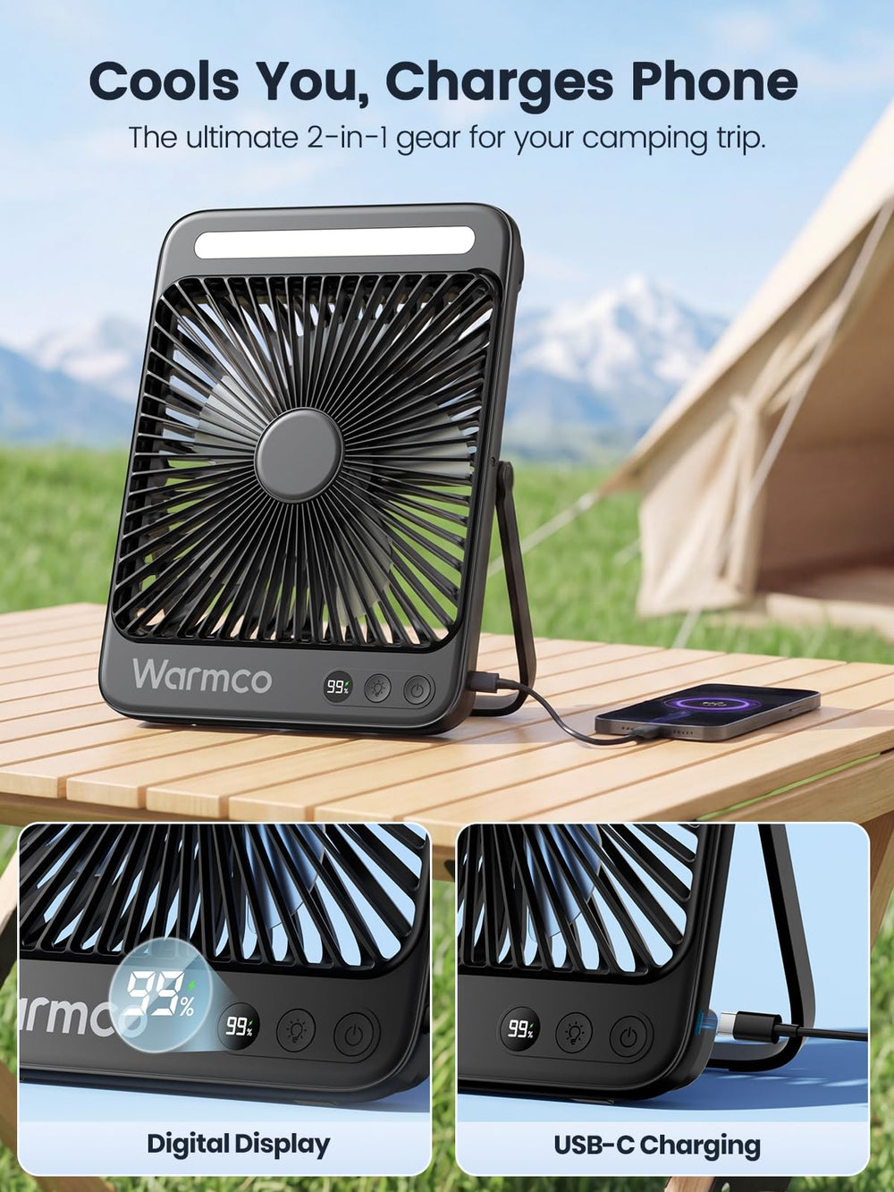 Warmco D4 junto a una mochila para comparar tamaño, Warmco fácil de llevar