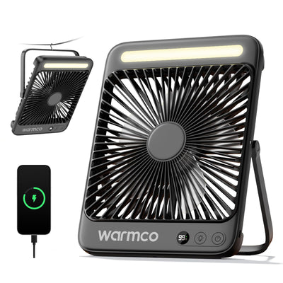 Warmco D4 vista frontal con linterna LED, ilumina la tienda eficazmente