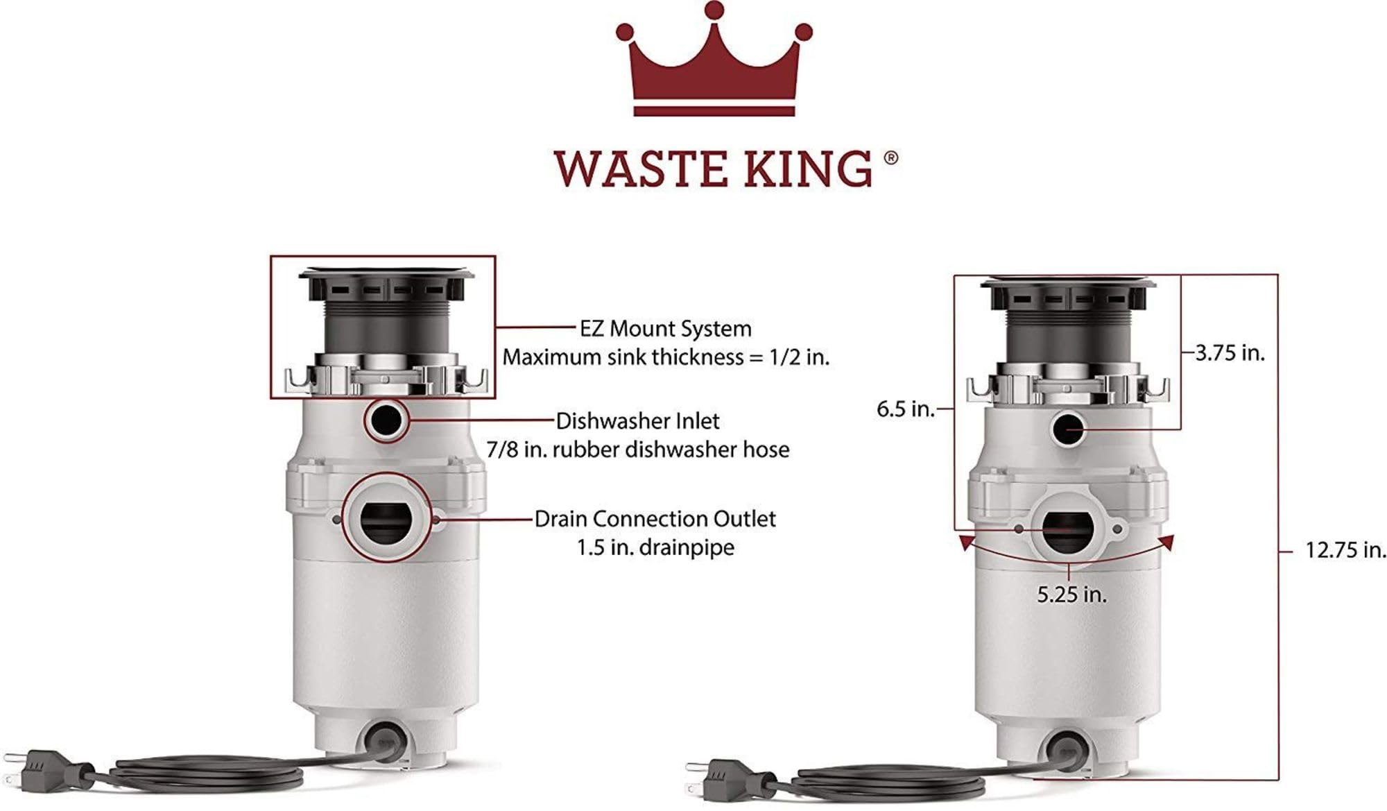 Waste King triturador instalado en fregadero mostrando uso y conectividad