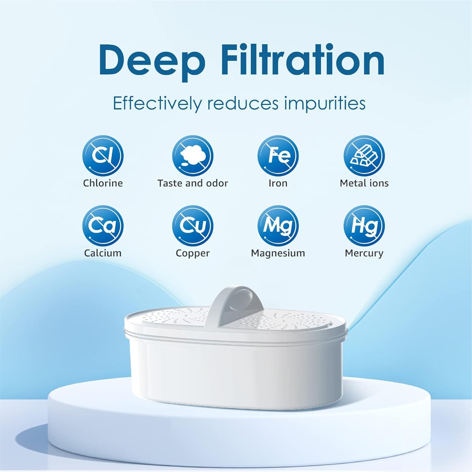 Pouring filtered water from pitcher with PF-01A, showing high flow benefit