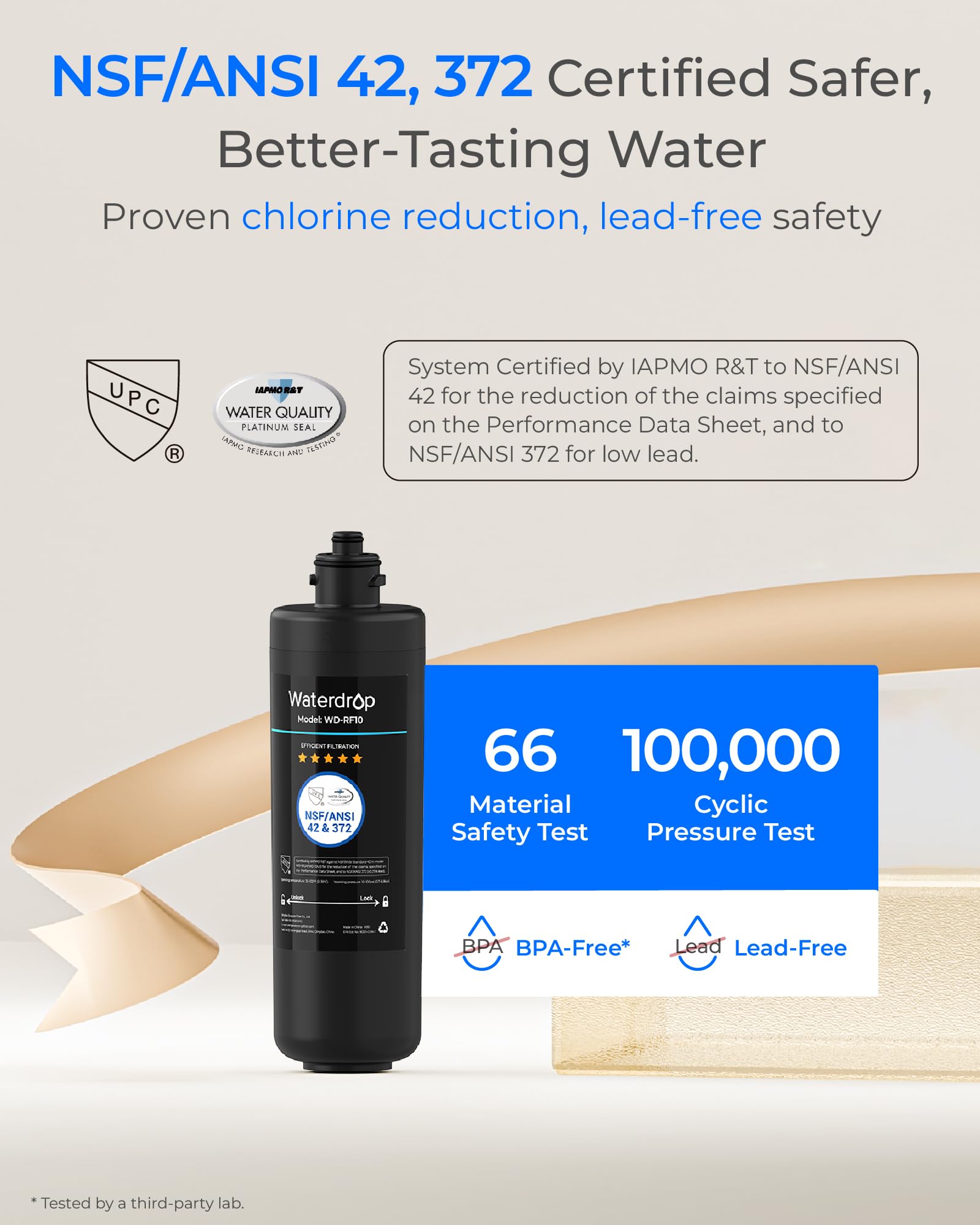 Waterdrop RF10 instalado bajo fregadero en sistema 10UA demostrando ajuste