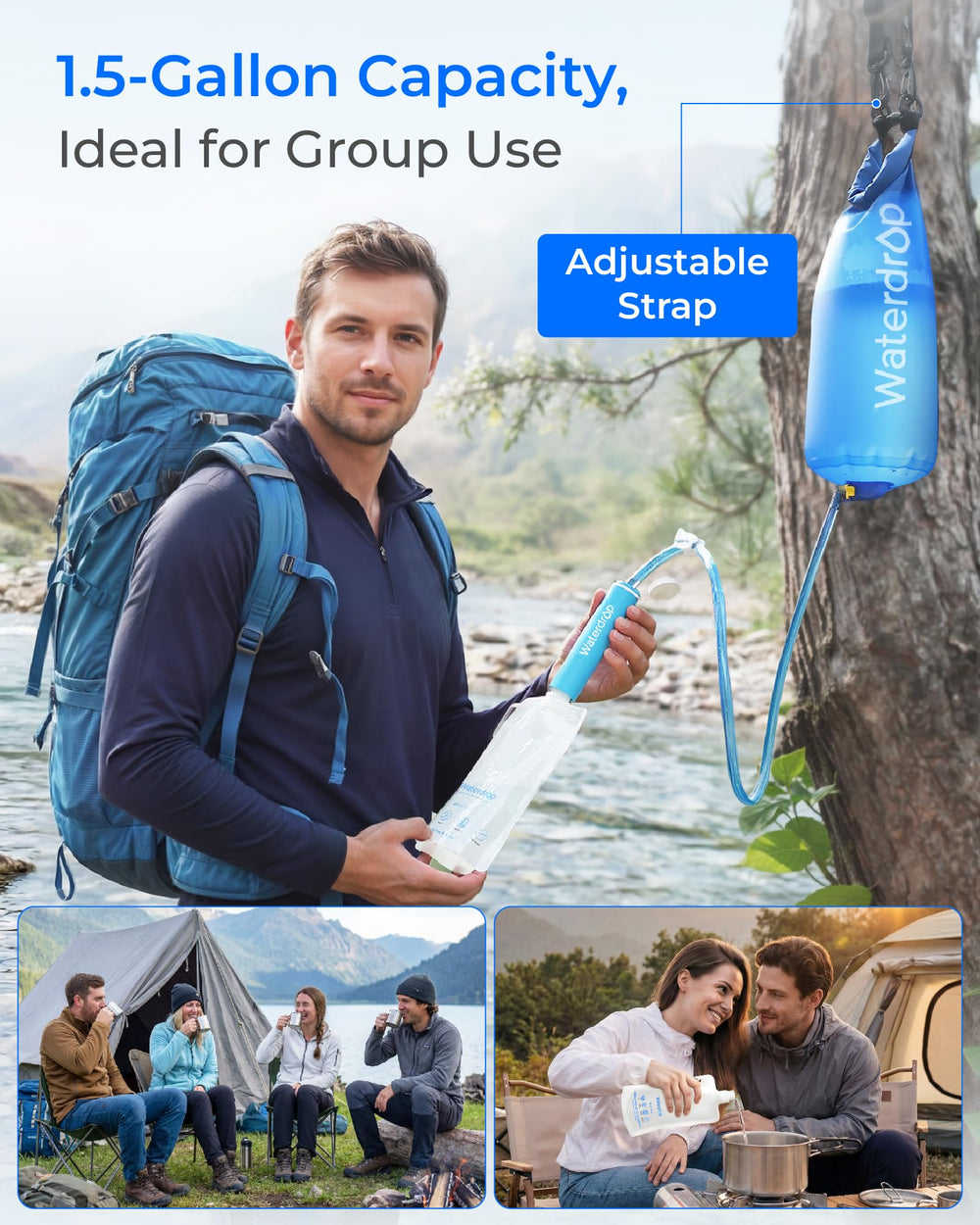 Waterdrop comparación tamaño con botella de 500 ml, portátil pero con capacidad