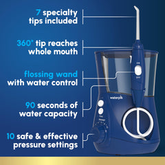 Waterpik Aquarius rotating handle close-up showing flexible reach and easy maneuvering
