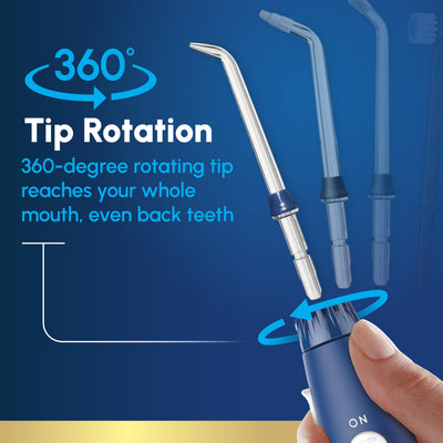 Waterpik Aquarius beside toothpaste to show compact size and bathroom fit