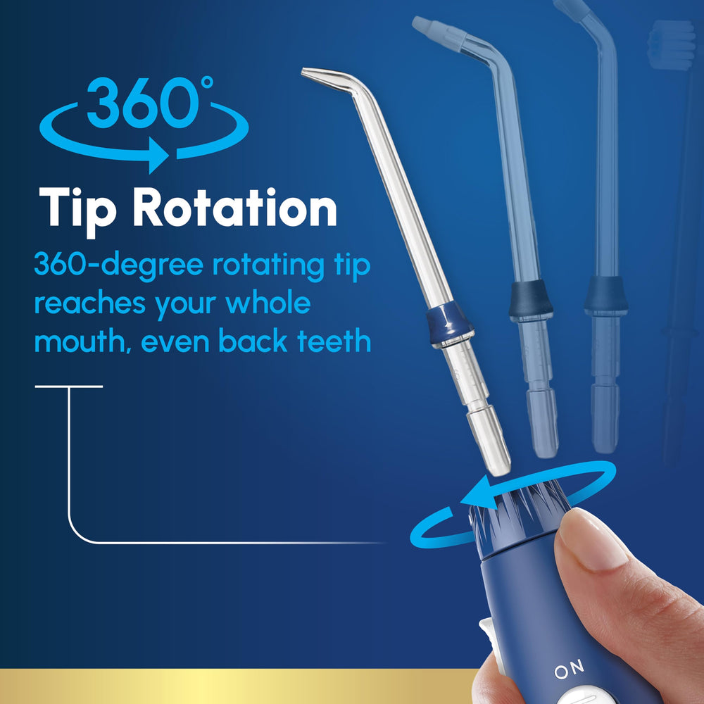 Waterpik Aquarius beside toothpaste to show compact size and bathroom fit